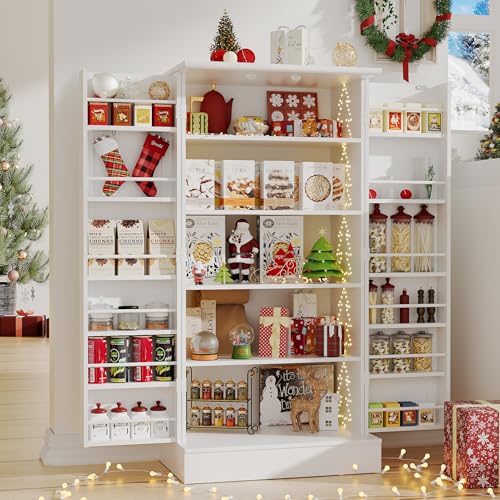 kepptory 47” Pantry Cabinet, Kitchen Pantry Storage Cabinet with Doors and Adjustable Shelves,Freestanding Buffet Cupboards Sideboard for Living Room and Dinning Room (White)
