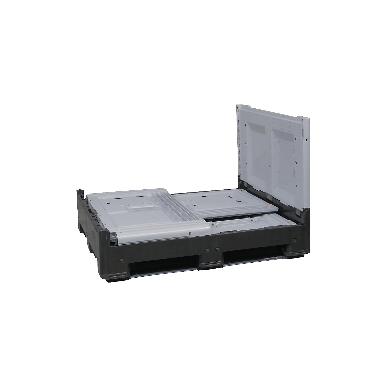 FRANKEL kaiserkraft | Caisse-palette pliante | L x l x h 1200 x 1000 x 800 mm | 3 semelles | plein | gris/noir