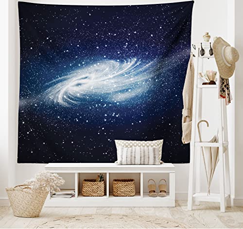 Ambesonne Outer Space Tapestry, Spiral Galaxy Image Space And Stars Celestial Cosmos Expanse Universe Modern, Wall Hanging For Bedroom Living Room Dorm Decor, 40" X 60", Indigo White #TOP1