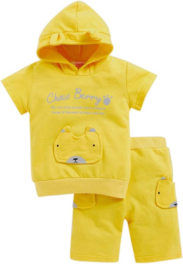 Hopscotch Boys Polyester Text Print T-shirt And Shorts Set In Yellow Color