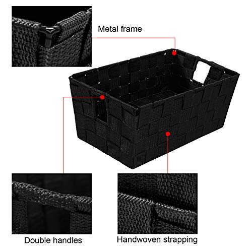 Homyfort Woven Shelf Storage Tote Baskets Bins Container, Durable Storage Organizer Boxes With Built-In Handles For Bedroom, Office, Closet, Kids Room, Nursery, 3-Pack, Black, 11.4”X 6.5”X 4.5” #TOP4