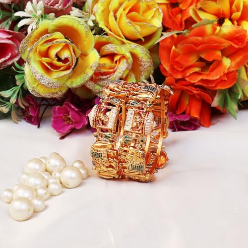 Image of Rajwadi Kada Beautiful Doli and Elephant Design Metal Bracelet