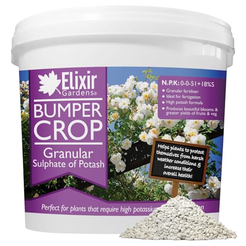 Elixir Gardens | Granular Sulphate of Potash/Potassium Sulphate Fertiliser | 250g - 25kg Available in Bag or Tub | Treats upto 165sqm | 5kg Tub