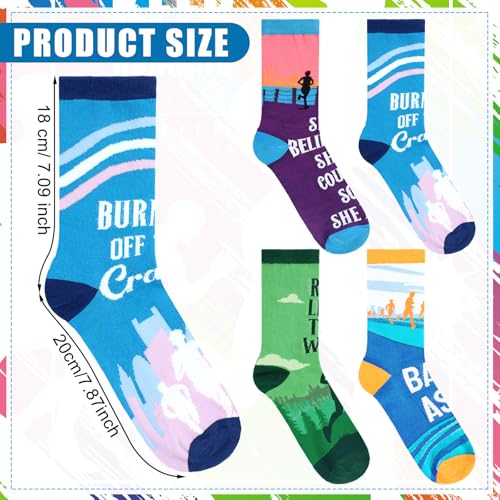 8 Pairs Running Socks for Track and Field Marathon Cross Country Gift Inspirational Athletic Mid Calf Run Crew Socks for Women Men Runners Team Sports Motivational Gifts3