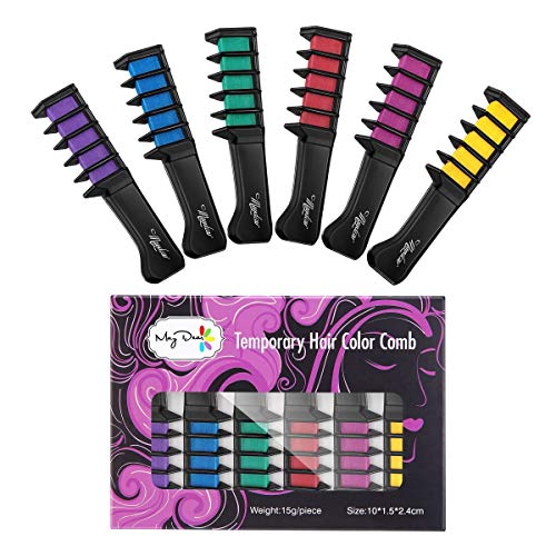 Maydear Temporary Hair Chalk Comb-Non Toxic Washable Hair Color Comb for Hair Dye-Safe for Kids for Party Cosplay DIY (6 Colors)
