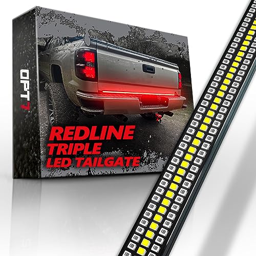 OPT7 48' Redline Triple Row LED Tailgate Light Bar w/Sequential Red Turn Signal - Weatherproof Rigid Aluminum Frame Light Strip for 2005-2022 Colorado Canyon - Full Functions Reverse Brake Running