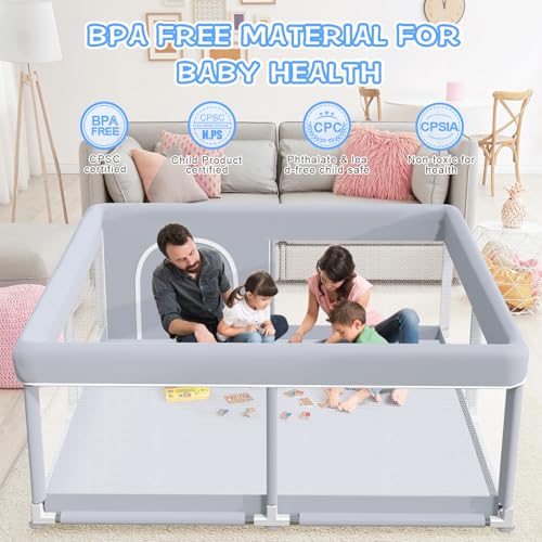 baby playpen 50 x 50 inch play pen playards playpen for babies and toddlers baby playard for indoor amp outdoor active center game fence with skin-friendly fabric and soft breathable mesh grey