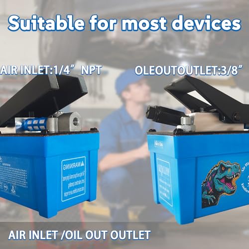 Image of Air Hydraulic Pump 0.45 Gal 10,000 PSI Reservoir NPT 3 /8 inch Oil Outlet, NPT 1 /4 inch Inlet, Air Hydraulic Foot Pump Made of Aluminum, Blue