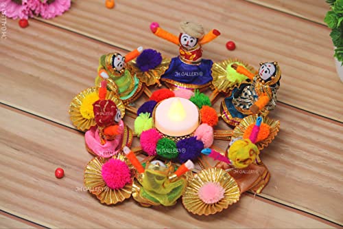 Image of JH Gallery Handmade Recycled Material Rajasthani Dolls Puppet Tealight Candle Holder, Multicolor (13 cm x 13 cm 6.5 cm, Pack of 1)