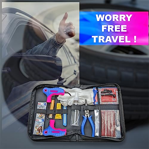 Image of amiciAuto Universal Tubeless Tyre Puncture Repair Kit with 2 in 1 Reamer tool for Tubeless Tyre with Premium Storage Bag for Car, Bike, SUV, & Motorcycle