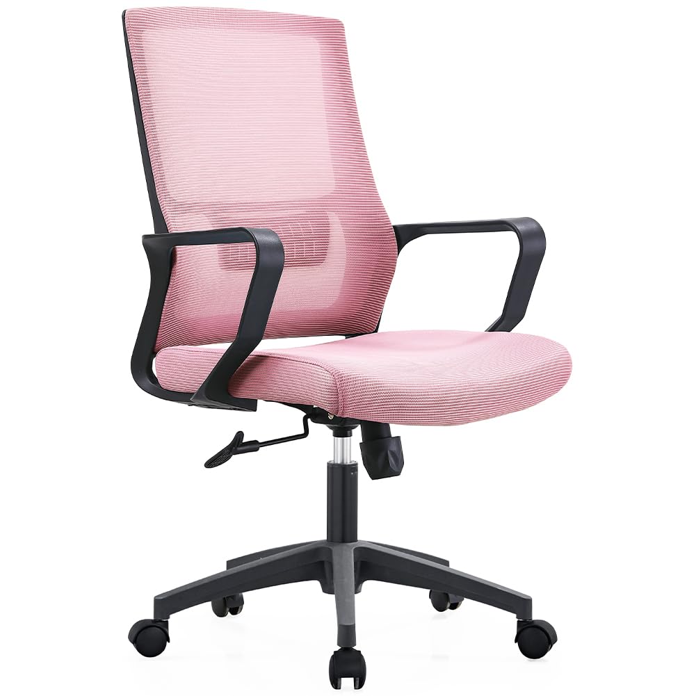 Shally Dogan Chaise de Bureau Ergonomique Fauteuil de Bureau pivotant, Hauteur réglable, Dossier en Maille Respirante, revêtement en Nylon synthétique Rose
