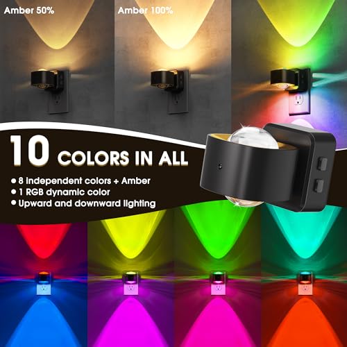 Image of Briignite Night Light Projector, RGB Color Changing Night Light for Kids, 180 Rotating Night Lights Plug into Wall, Dusk to Dawn Sensor, RGB Ambient Lighting for Gaming Room Bathroom Gifts, 2 Pack