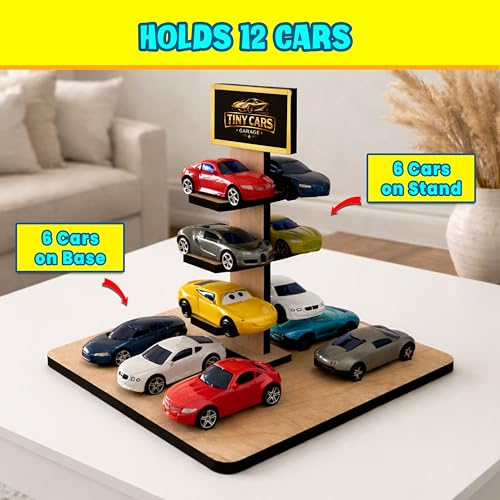 Image of Toy Garage for Hot Wheels Cars - Wall Hanging Car Parking Rack | 12-Car Toy Car Organizer (1:64 Diecast) | MDF /Wood Car Storage for Kids Bedroom & Playroom (Cars Not Included) (Pack of 1)