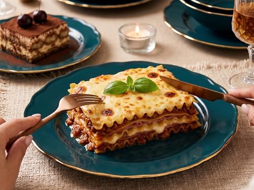 Image of Bodhi House 4-Piece Gold Rim Porcelain Quarter Plates Set | Snack & Dessert Plates | Lightweight, | Dishwasher Safe | Elegant Tableware for Dining, Parties & Gifting | Teal