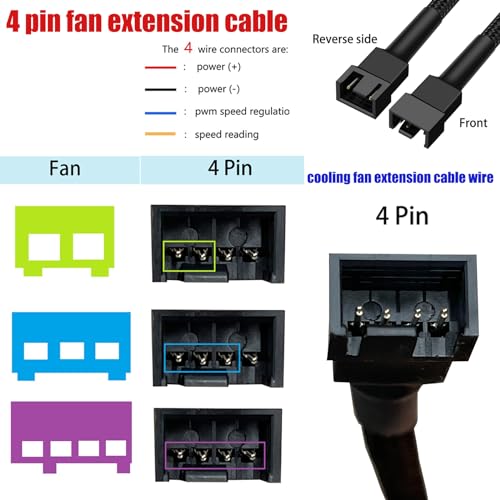 Image of 10.6 inch PWM Fan Extension Cable - 4-Pin /3-Pin Cooling Fan Extension Wire (27cm, 4pcs)