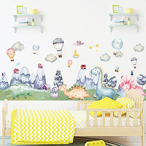 Image of Cute Snow Mountain Dinosaur Park Wall Stickers for Kids Room Bedroom Living Room Door Study Boho Nursery Wall Decoration for Baby Boy Girl Room Bedroom Nursery Playroom Decor-Self-Adhesive