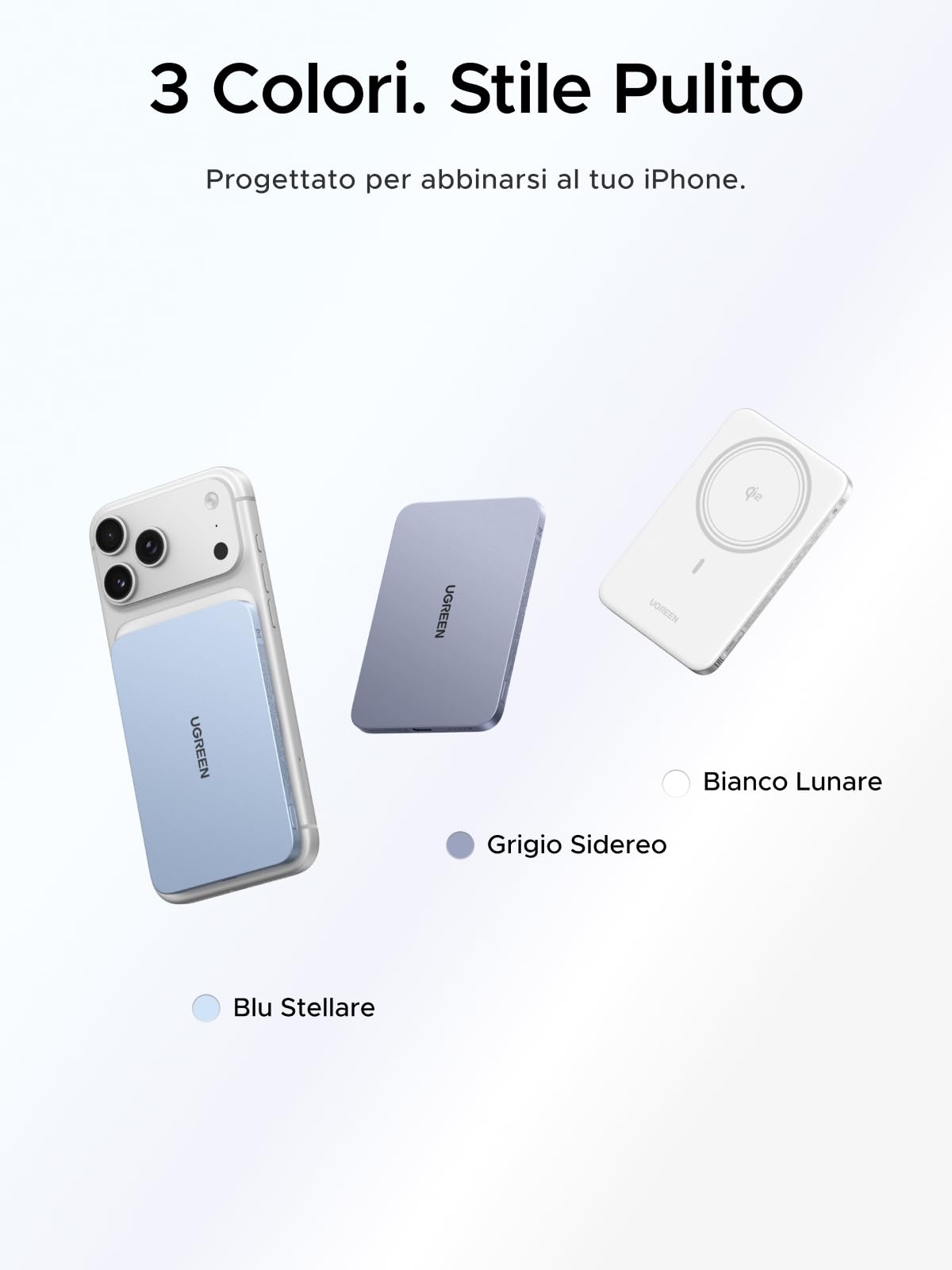 UGREEN MagFlow Air Qi2 15W Batteria Esterna Ultrasottile 5000mAh Cavo USB C PD 20W Compatibile con MagSafe per iPhone 17 16 15 14 13 12 Air Plus Pro Max Power Bank Carica Magnetica (Grigio)
