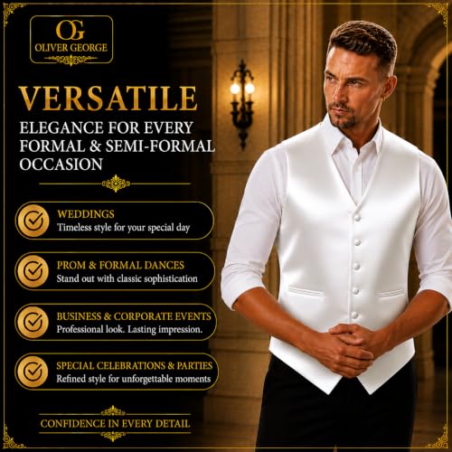 Image of Oliver George 4pc Men's Solid Formal Suit Waistcoat Tuxedo Dress Vest Necktie Bowtie Handkerchief Set for Suit or Tuxedo