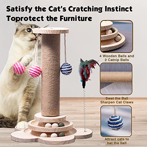 Cat Toy 11.5X18 Inch Multiple Stage Interactive Cat Toy 2 Tier Cat Ball Track With Feather, Natural Sisal And Wood Durable Sisal Cat Scratching Toy Diy Fun Toy For Kitten Mental Physical Exercise #TOP4