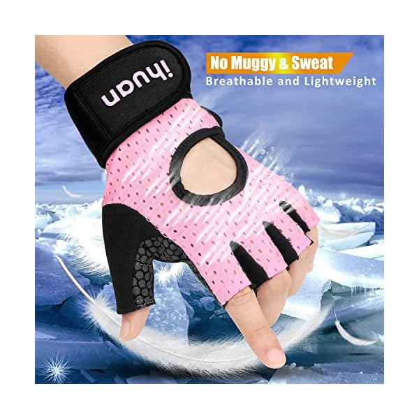 ihuan Breathable Weight Lifting Workout Gym Gloves: Fingerless Exercise Wrist Support | Enhance Palm Protection | Extra Grip for Fitness |Training | Rowing | Pull-ups - Image 2