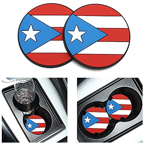 Hangoo Puerto Rico Flag Cup Holder Coasters-Car Interior Accessories 2.75 inch Silicone Anti Slip Puerto Rico Flag Car Coaster -Universal (Puerto Rico Flag) Cover