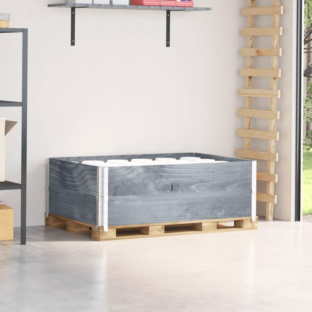 Paletten-Aufsatzrahmen 2 Stk. Grau 120 x 80 cm Massivholz Kiefer für Lager Logistik Versand, stapelbar und klappbar für Ladungssicherung, Frachtgut und Warenumschlag