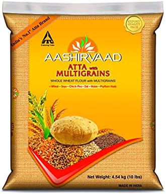 ITC Aashirvaad Whole Wheat flour with MULTIGRAINS, 10lb., 4.54kg. EXPORT PACK