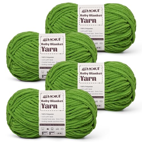 Image of Fluffy Chunky Yarn for Crocheting, Chenille Crochet Yarn 6 Super Bulky, 4 Pack of 87.9 yds /4.23 oz Baby Blanket Yarn, Soft Velvet Yarns for Knitting Amigurumi&DIY Crafts /Hats /Socks(4 Lime Green)