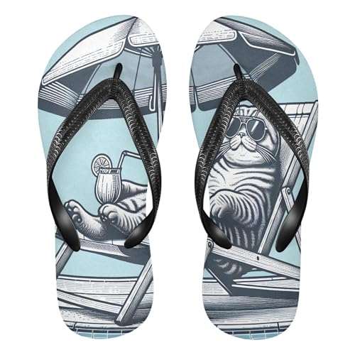 Burbuja Cat Laying on A Lounge Chair Flip Flops for Women Men, Soft Thong Sandals Rubber Slippers for Pool Beach Essentials
