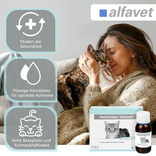 alfavet ReConvales Tonicum Katze, 3 x 45ml, appetitanregendes Ergänzungsfuttermittel zur Rekonvaleszenz und bei Untergewicht