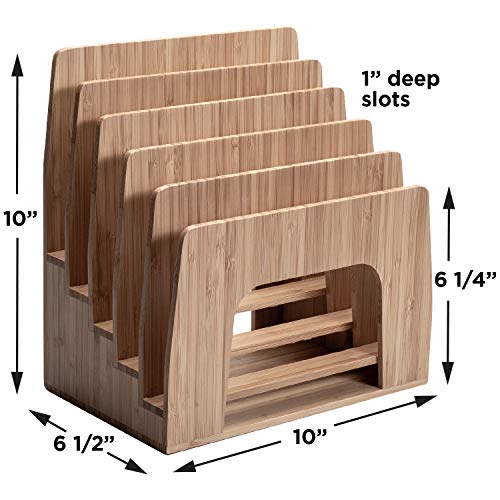 Mobilevision Bamboo Desktop Inclined File Folder Organizer And Paper Tray, Upright Sections, Step Sorter, 5 Slots #TOP1