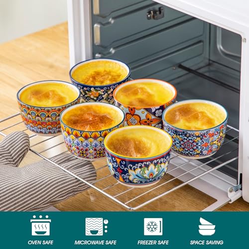 vancasso 8 Oz Ramekins Oven Safe Set of 6, Bohemian Creme Brulee Ramekins, Colorful Souffle Dishes, Pudding Custard Cups for Baking, Small Ceramic Bowls for Snacks, Ice Cream - Image 4
