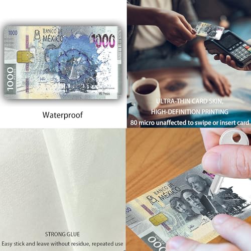 siayaharu Adesivo mexicano para cartão de débito com imagem de 1000 pesos sem bolhas, fino, à prova