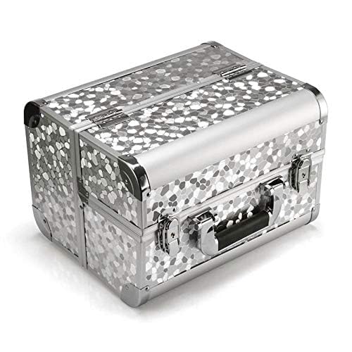 Image of Adson Professional Makeup Box Cosmetics Case Jewelry Organiser Vanity Make Up Storage Box Beauty Train Case Lockable with Keys (Cloudy Smoke Silver)