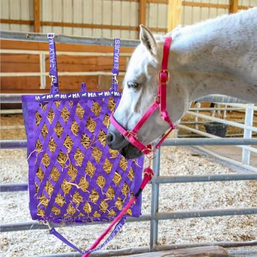 Majestic Ally Double Side Open Slow Feeder Hay Bag - Diamond Shaped Obliquely Placed Webbing (Purple)