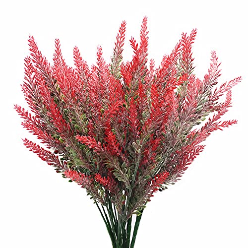 Pasyou 6Pcs Artificial Lavender, Plastic Flowers Plants Faux Simulation Wedding Indoor Outdoor Bridal Bouquet Home Garden Office Kitchen Bathroom Balcony Wedding Arrangement Decoration Red #TOP15