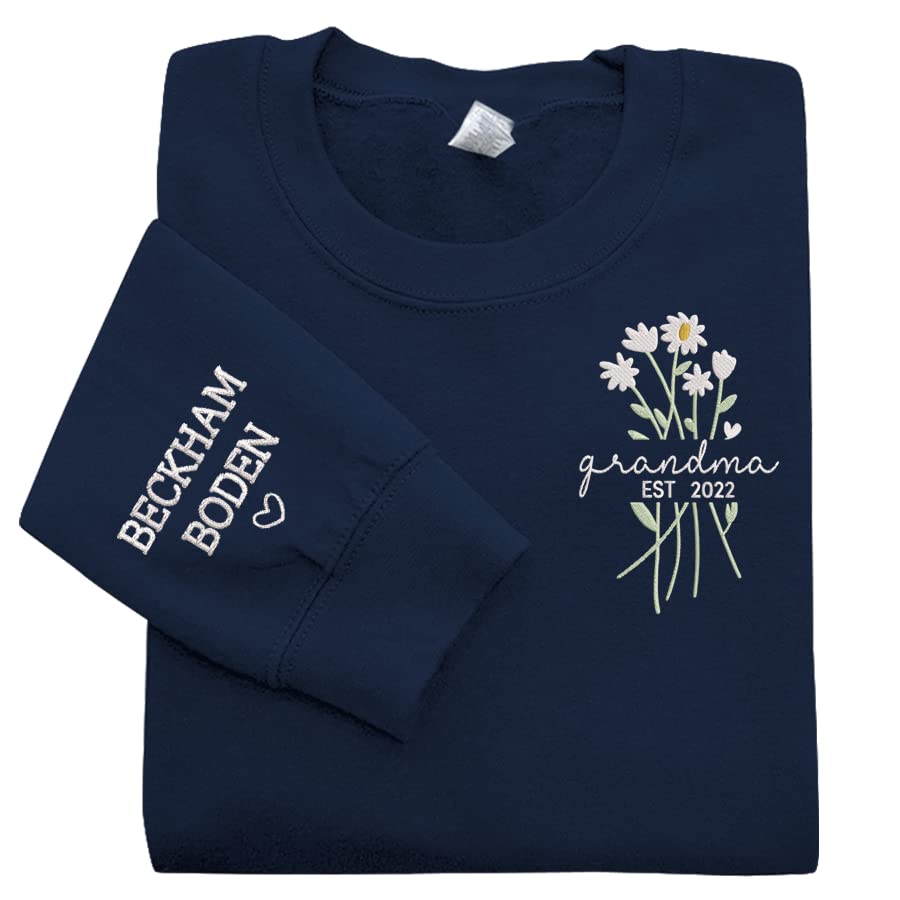 NAZENTI Personalized Flower Sweatshirt for Women, Embroidered Grandma Gift2