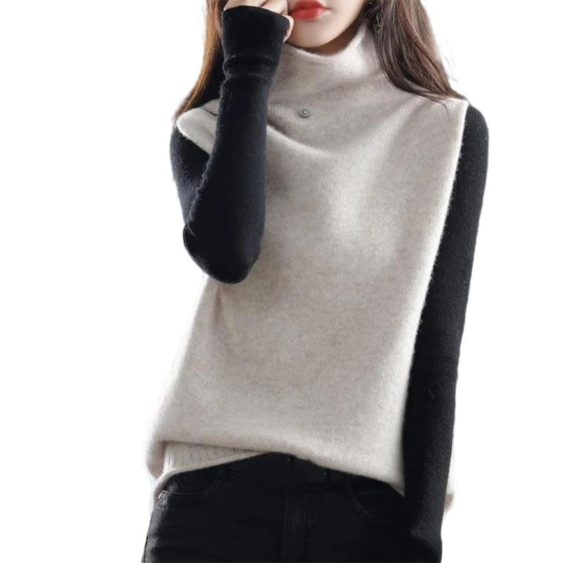 Womens Cashmere High Neck Wool Knitted Loose Sleeveless Pullover Sweater Vest