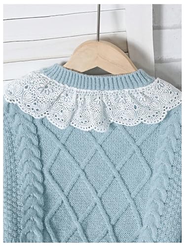 MakeMeChic Girl's Lace Collar Long Sleeve Crochet Cardigan Crewneck Button Down Sweater Outerwear3
