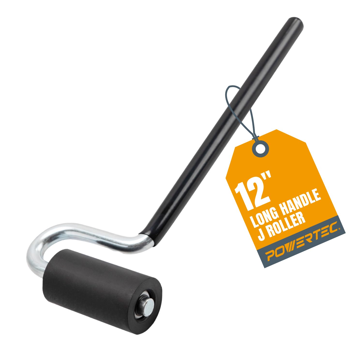 POWERTEC 71010 Long Handle J-Roller with Rubber Roller, 1-1/2-Inch by 3-Inch – Professional Veneer Edge Banding and Floor Laminate Tool, Straight