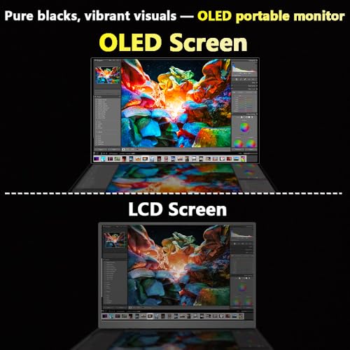 Image of 13.3 inch OLED Portable Monitor Touchscreen, 1080P HDR Travel Screen, 500 Nits, Ultra-Slim External Second Monitor for Laptop Mac PC & Android Phone /Tablet (No Touch for iPhone /iPad /Consoles), with Case