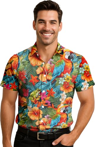 FIESTAS GUIRCA | Camisa de Flores Hawaiana (48-50/M) - Ropa para Fiestas de Verano y Graduación - Ideal para Celebraciones Temáticas de Hawai y Eventos Tropicales - Hombre Adulto - Multicolor