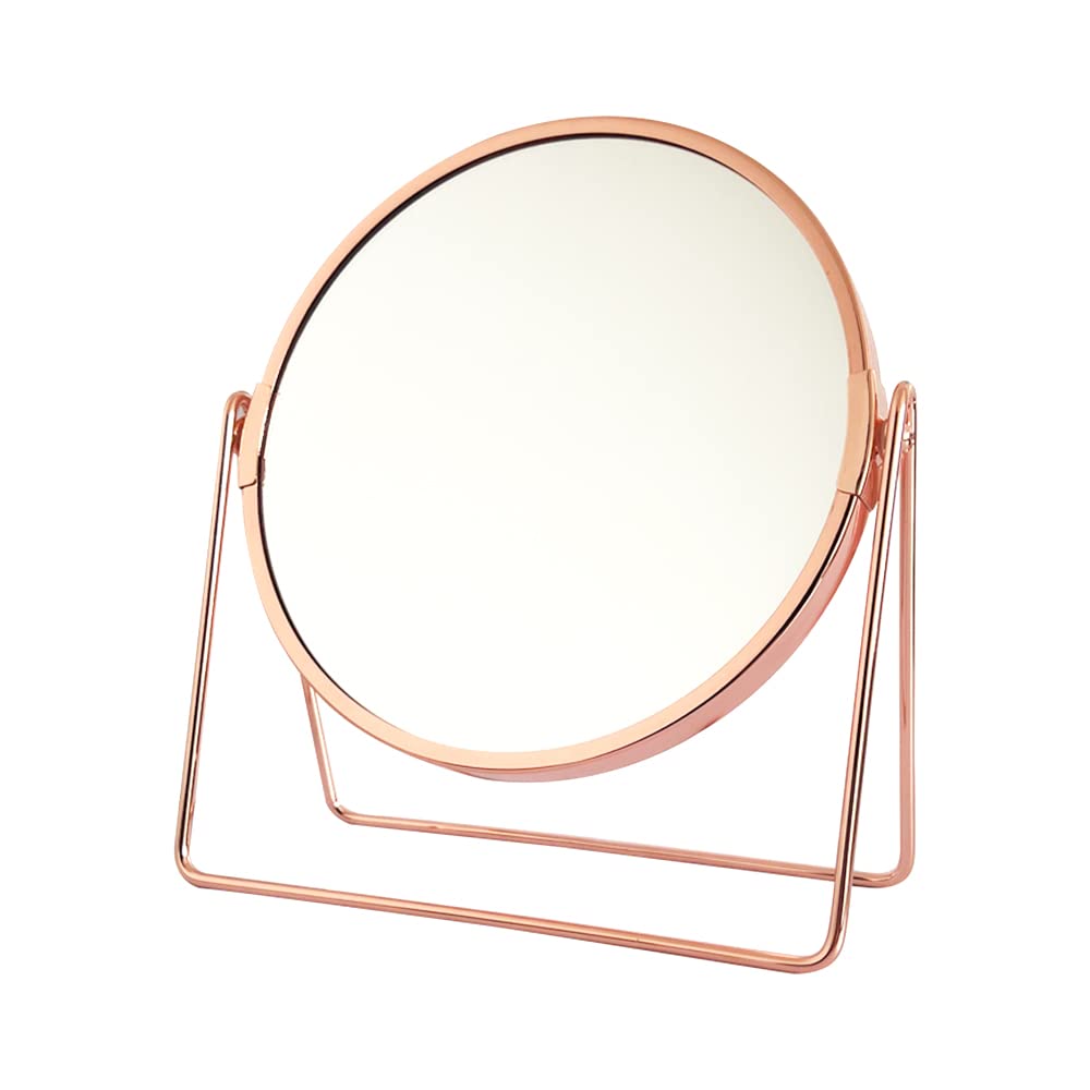 Monirf 7' Tabletop Makeup Mirror, 3x Magnification Double-Sided Vanity Mirror, Modern Fashion 360° Rotation Metal Cosmetic Mirror, Round Beauty Mirror Hand Mirror Suitable for Tabletop Makeup