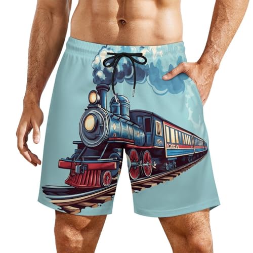 Train Mens Swim Trunks with Quick-Drying Lining Beach Shorts for Outdoor Sports