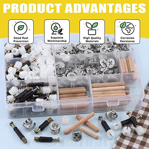 Mardatt 270Pcs 3 in 1 Furniture Connecting Kit with 3 Sizes Wood Dowel Pins - Image 4