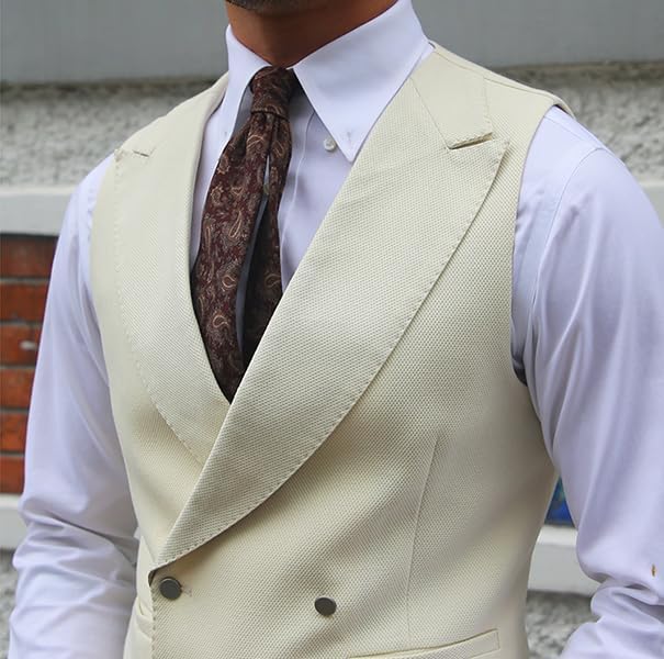 SevenBoy Men's Fashion Double-Breasted Dress Vest Formal Waistcoat British Gun Lapel Collar Suit Vest4