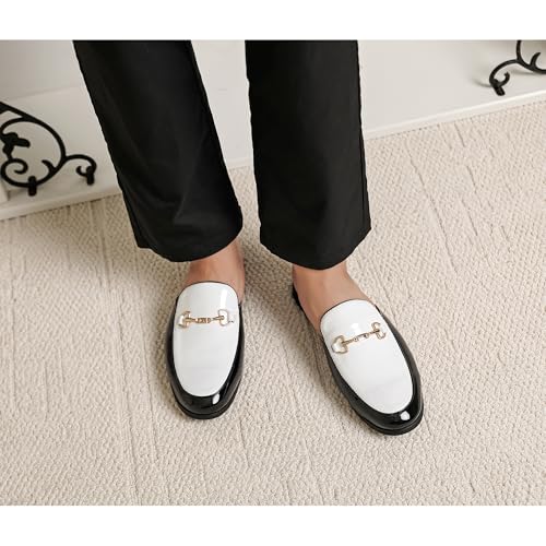 Image of FLQL Men's Leather Scuff Slippers Velvet Slip On Loafers Fashion Backless Mule Clogs Anti-Slip Sandals Slides for Men and Women Designer Size 7-13