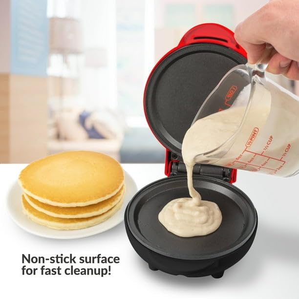 Pancake Griddle, Red, COMPACT & LIGHTWEIGHT, DUAL-SIDED COOKING SURFACE, INDICATOR LIGHTS