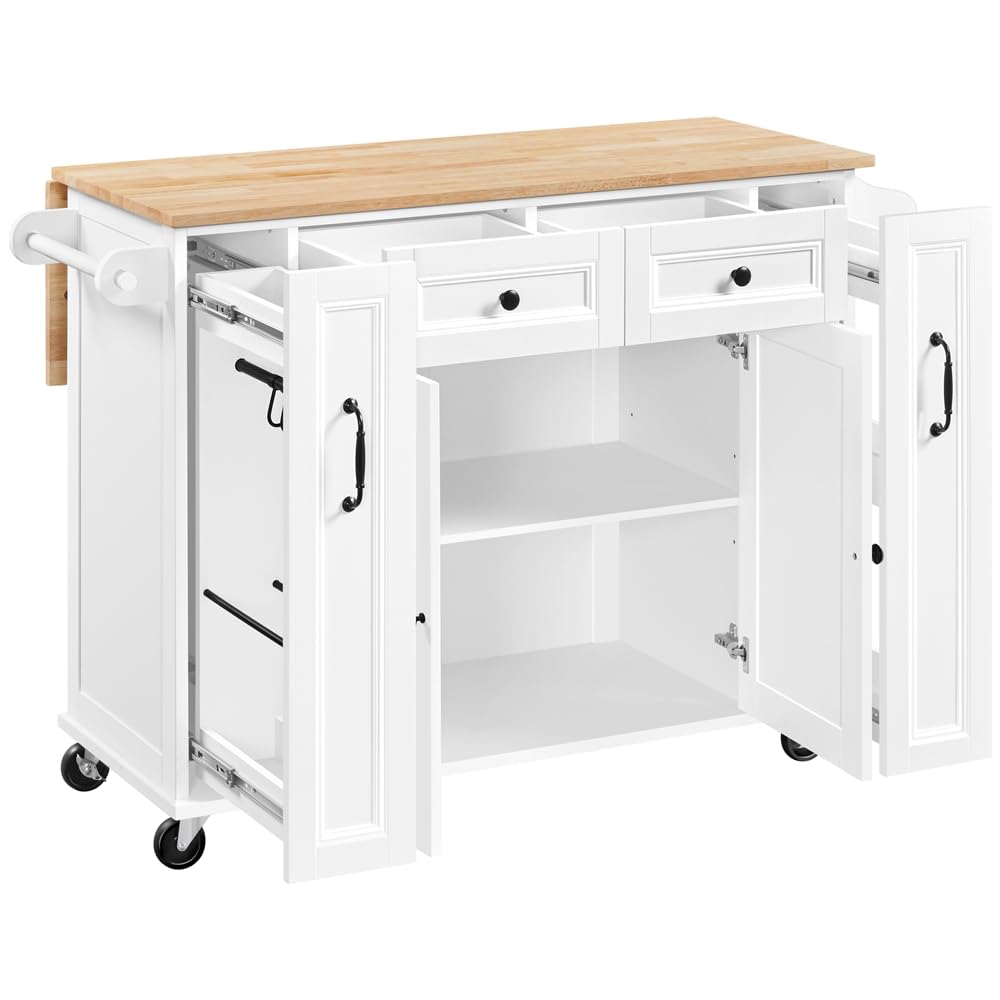 Yaheetech Carrello da Cucina con Ruote e Piano di Lavoro Pieghevole Credenza Salvaspazio per Microonde con Cassetti per Cucina o Sala da Pranzo 132,5 x 91,5 x 76 cm Bianco
