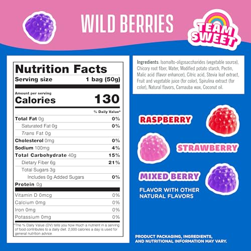Image of SmartSweets Wild Berries, Gluten Free Gummies, Plant Based, Healthy Snacks for Adults & Kids, Fun Chewy Candy, Low Sugar, Fruit Flavored Snack, No Artificial Sweeteners, 50g Bags, 14 Pack